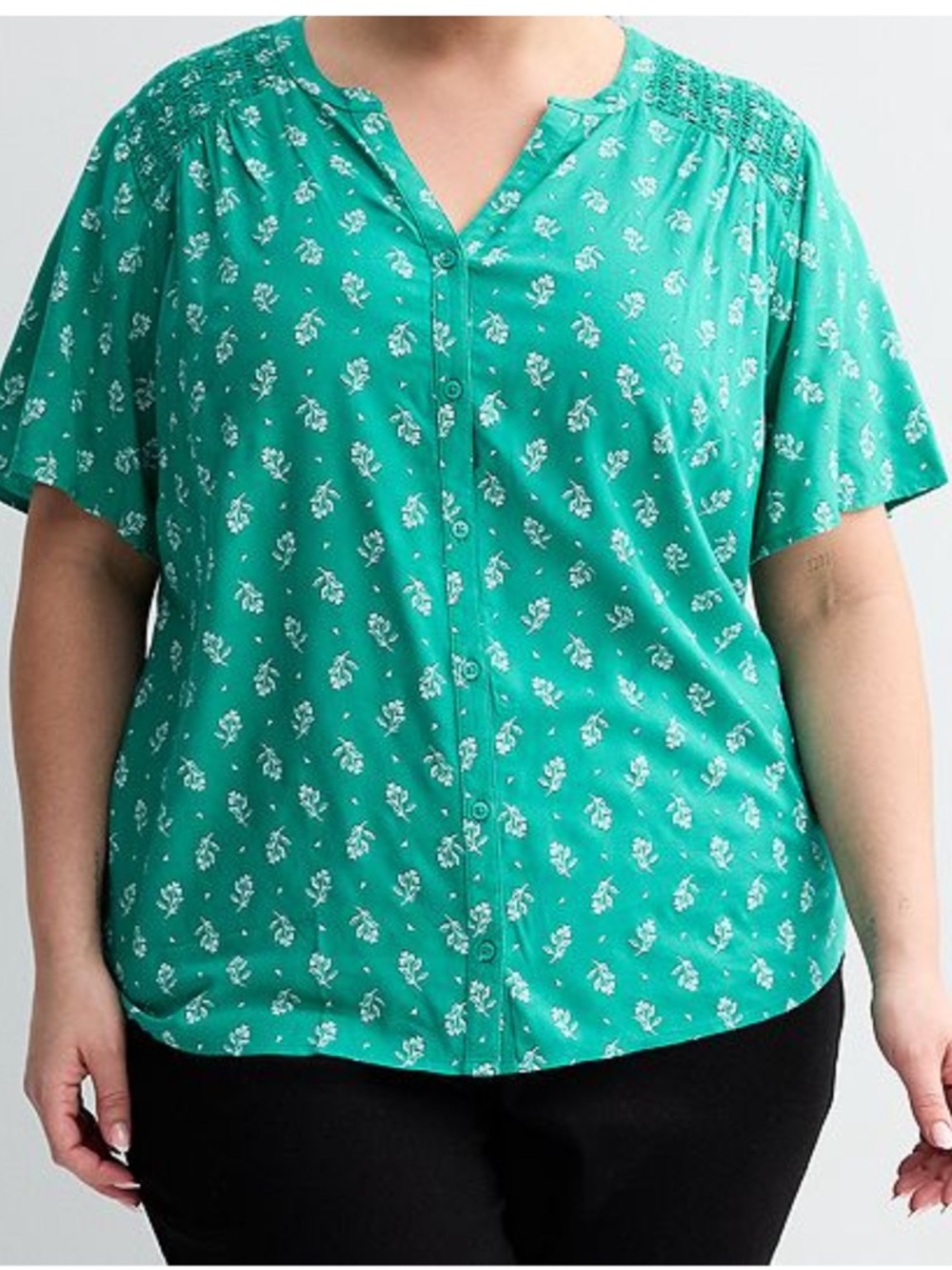croft & barrow Teal Green Floral Button-Front Blouse